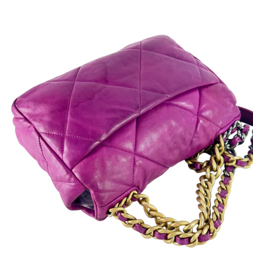 CHANEL 19 Flap Orchid Purple Quilted Lambskin Chain Link Crossbody Bag - Picture 15 of 16